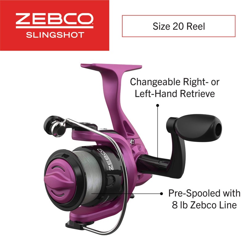 Zebco Slingshot Spinning Reel and Fishing Rod Combo, 5-Foot 6-Inch 2-Piece Fishing Pole, Size 20 Reel, Changeable Right- or Left-Hand Retrieve, Pre-Spooled with 8-Pound Zebco Cajun Line, Purple - Image 3